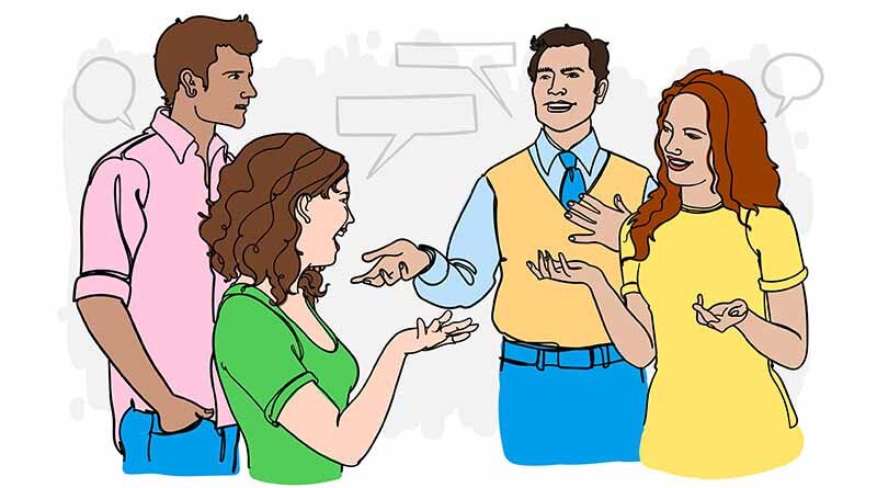 Teenage boy and girl having a conversation with their parents