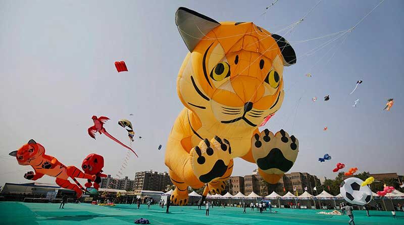 Tiger kite at the International Kite Festival in Ahmedabad