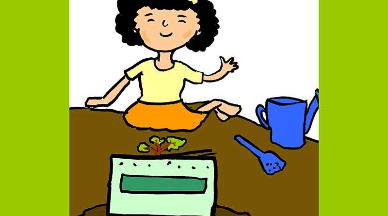Illustration of girl planting a Tree Book Tree