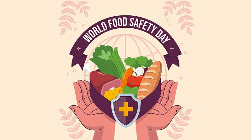 World Food Safety Day illustration with hands holding food items