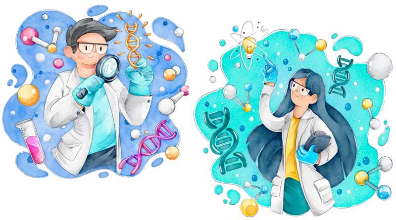 Young male and female scientists