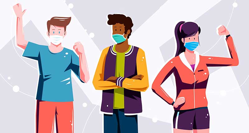 Illustration of young people wearing masks