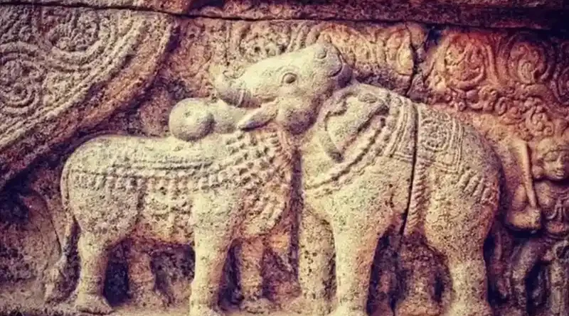 The rishabha-kunjara optical illusion in Airateswara Temple in Tamil Nadu.