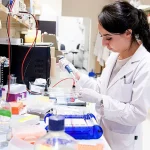 Female biochemist working in a laboratory