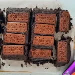 A plate full of bourbon biscuit brownies
