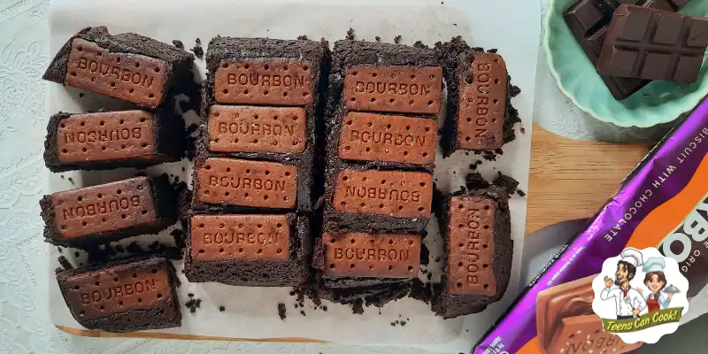 A plate full of bourbon biscuit brownies