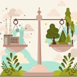 Carbon neutral concept of scale balancing carbon emissions with plants and trees