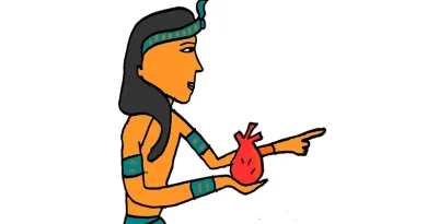 Illustration of the egyptian god Anubis weighing a human heart