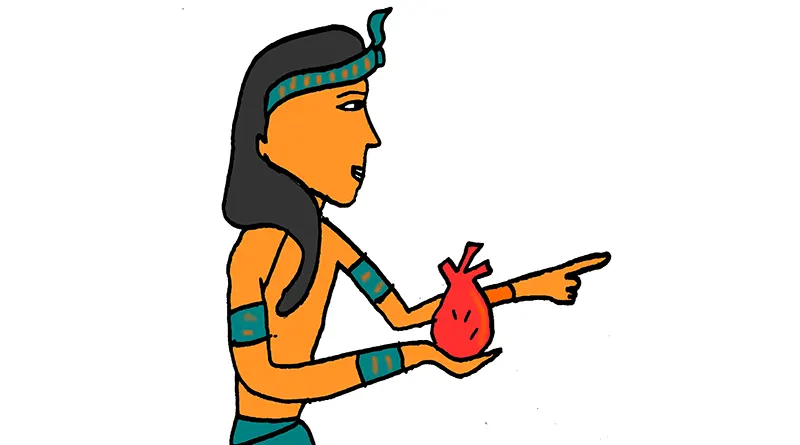 Illustration of the egyptian god Anubis weighing a human heart
