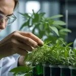 Female botanist conducting research on plants in a laboratory