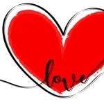 Handdrawn heart with the word love written on it