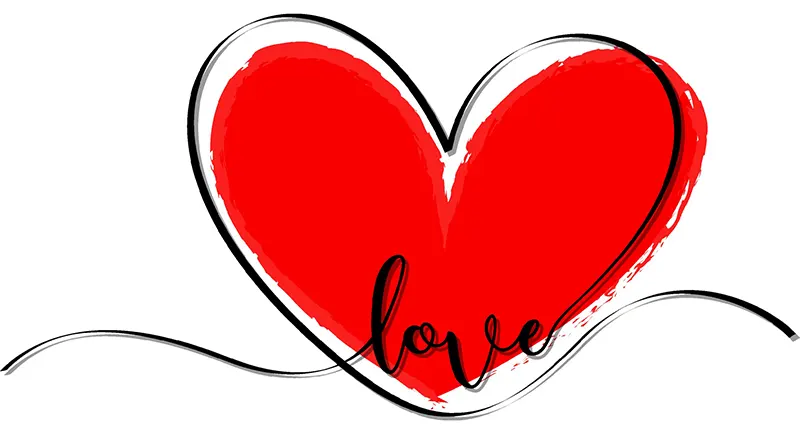 Handdrawn heart with the word love written on it