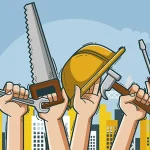 Workers hands with the tools of trade for various occupations
