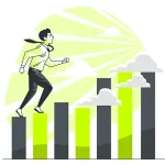 Man climbing graph to success