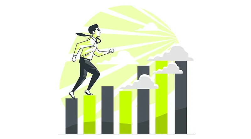 Man climbing graph to success