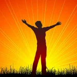 Illustration of a man raising his arms to the sun's rays