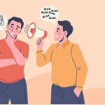 Illustration of a man talking too much to another man who is looking confused.