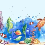 Illustration of different forms of ocean life