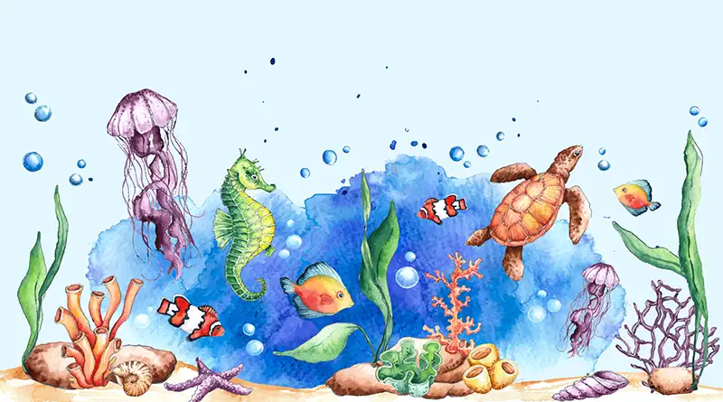 Illustration of different forms of ocean life