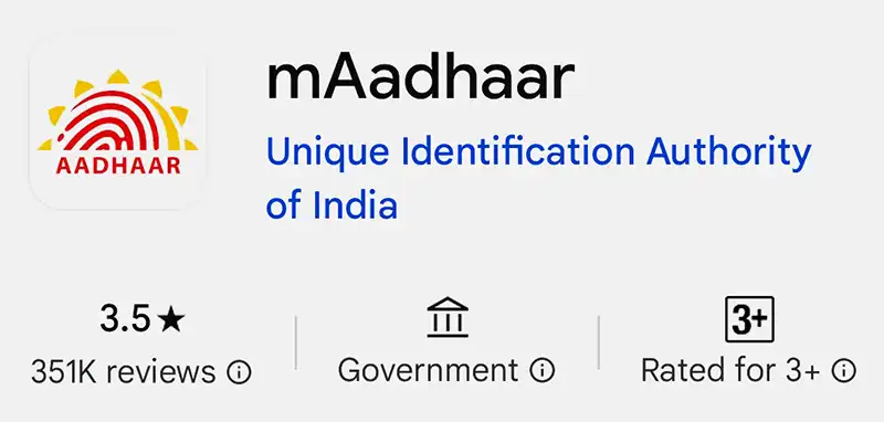 PlayStore Government app badge for mAadhaar app