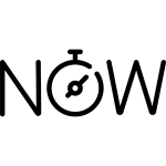 The word now with a watch in place of 'o'.