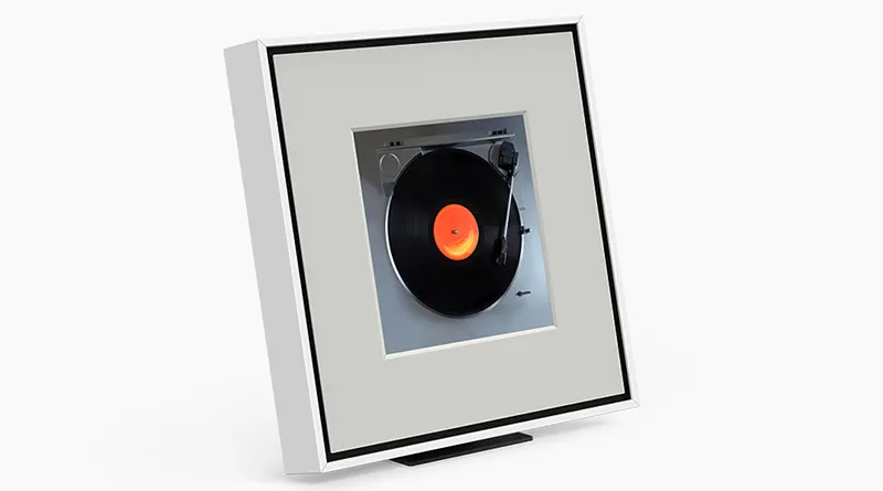 Samsung Music Frame displaying a vinyl record