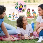 Happy young boy with his parents enjoying a picnic in a park