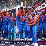 Team India celebrating their T20 World Cup win at Barbados.