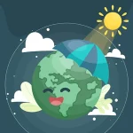 Illustration of earth sheltered from the sun by a striped umbrella